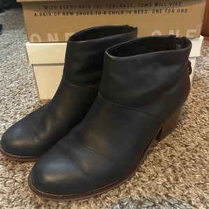 chunky heel black leather booties